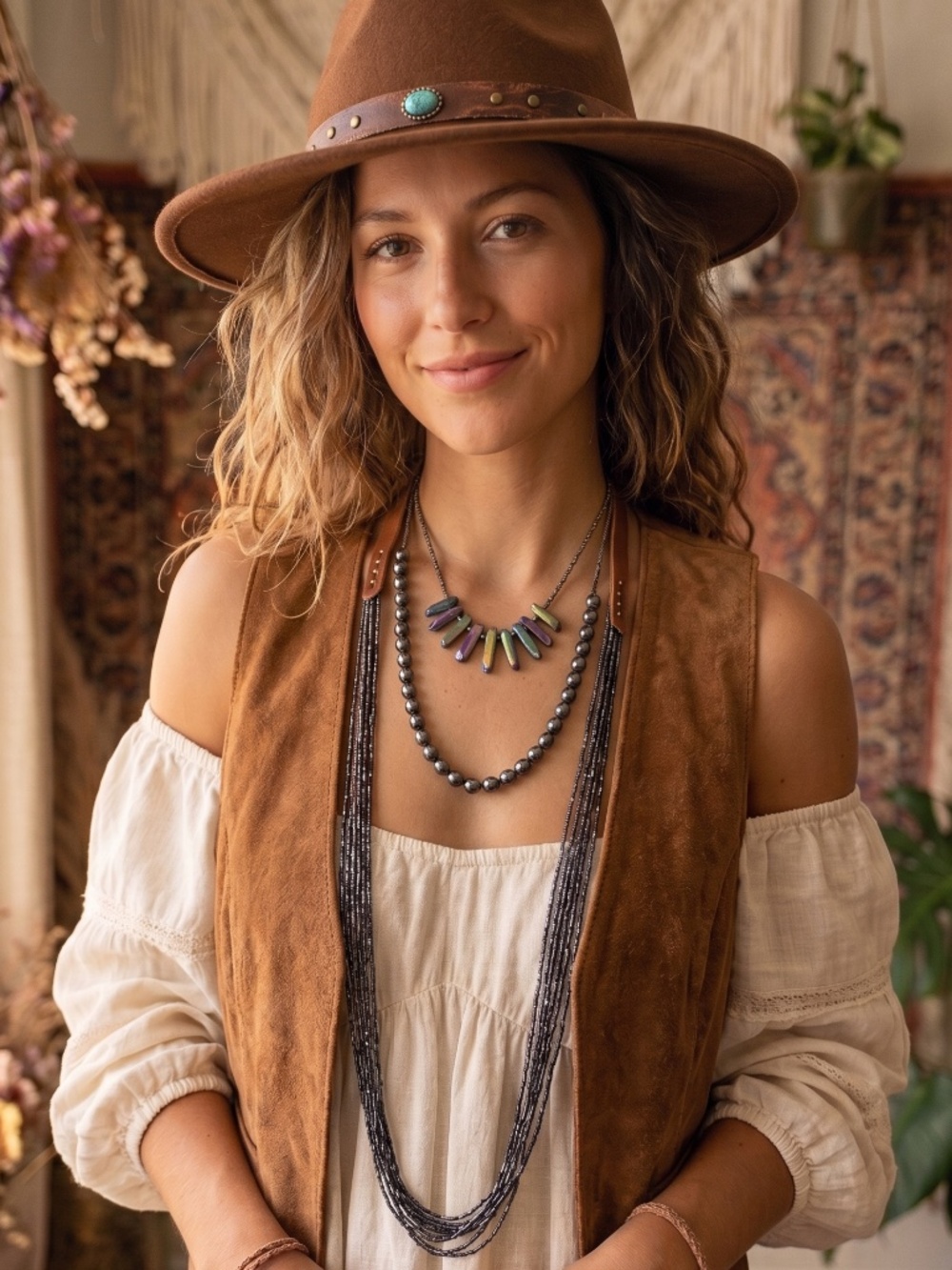 NWT Peyote Bird Free Spirit Multi-Strand Liquid Silver & Peacock Suede Necklace - Picture 8 of 8